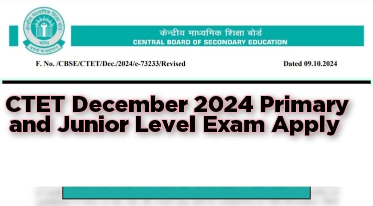 CTET December 2024 Primary and Junior Level Exam Apply